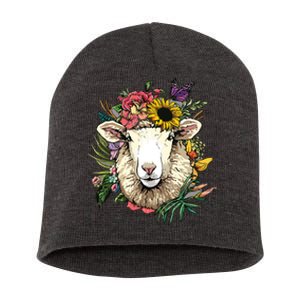 Floral Sheepp Spring Nature Farm Sheepp Lovers Short Acrylic Beanie