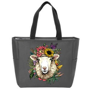 Floral Sheepp Spring Nature Farm Sheepp Lovers Zip Tote Bag