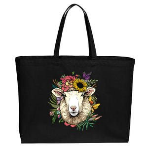 Floral Sheepp Spring Nature Farm Sheepp Lovers Cotton Canvas Jumbo Tote