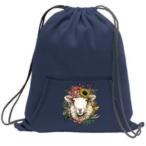 Floral Sheepp Spring Nature Farm Sheepp Lovers Sweatshirt Cinch Pack Bag