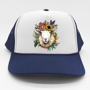 Floral Sheepp Spring Nature Farm Sheepp Lovers Trucker Hat