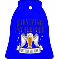 Father's Sarcastic Surviving Fatherhood One Beer At A Time Gift Ceramic Bell Ornament