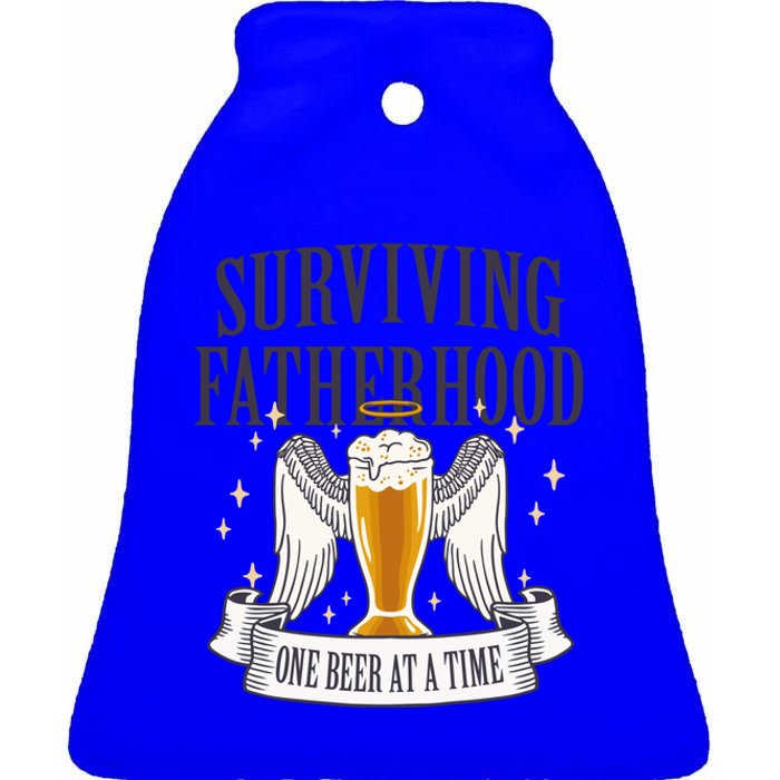 Father's Sarcastic Surviving Fatherhood One Beer At A Time Gift Ceramic Bell Ornament