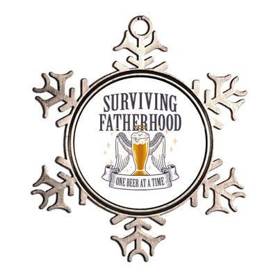 Father's Sarcastic Surviving Fatherhood One Beer At A Time Gift Metallic Star Ornament