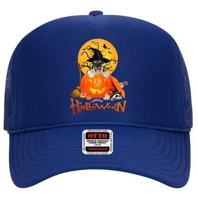 Funny Schnauzer Spooky Halloween High Crown Mesh Back Trucker Hat