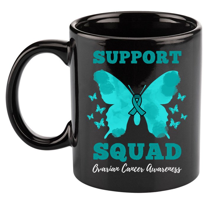 Funny Support Squad Ovarian Cancer Awareness 11oz C Handle Ceramic Mug