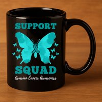 Funny Support Squad Ovarian Cancer Awareness 11oz C Handle Ceramic Mug