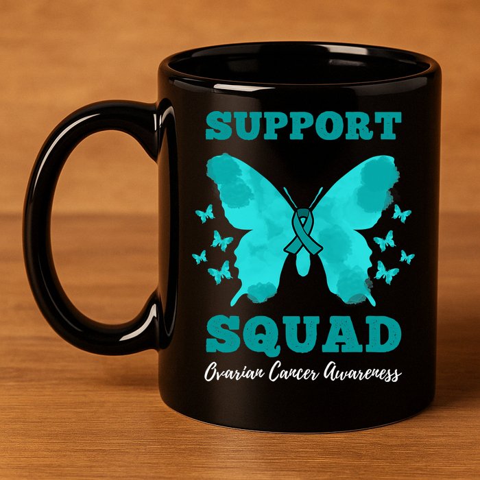 Funny Support Squad Ovarian Cancer Awareness 11oz C Handle Ceramic Mug