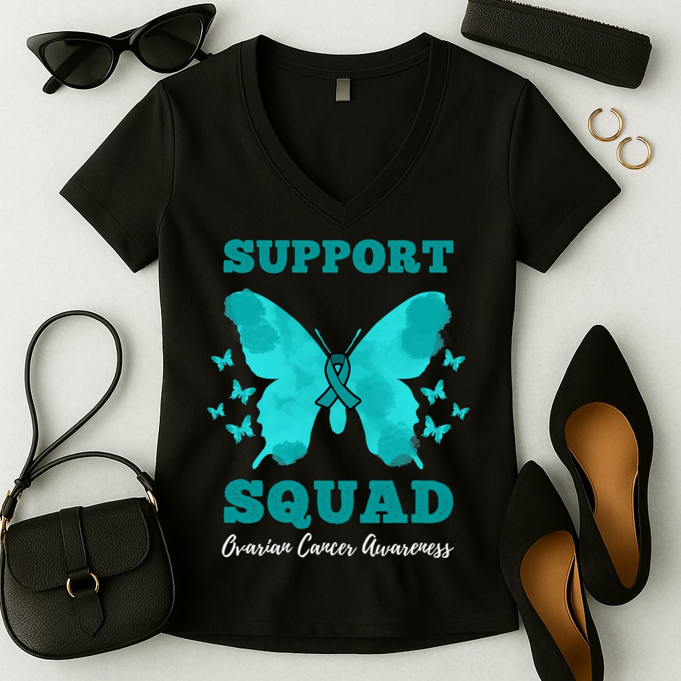 Funny Support Squad Ovarian Cancer Awareness Women's V-Neck T-Shirt