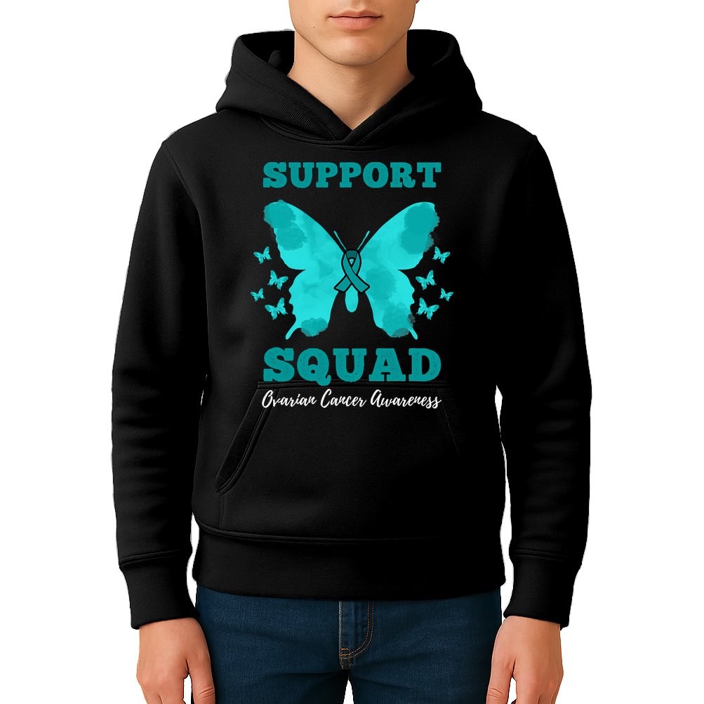 Funny Support Squad Ovarian Cancer Awareness Kids Hoodie