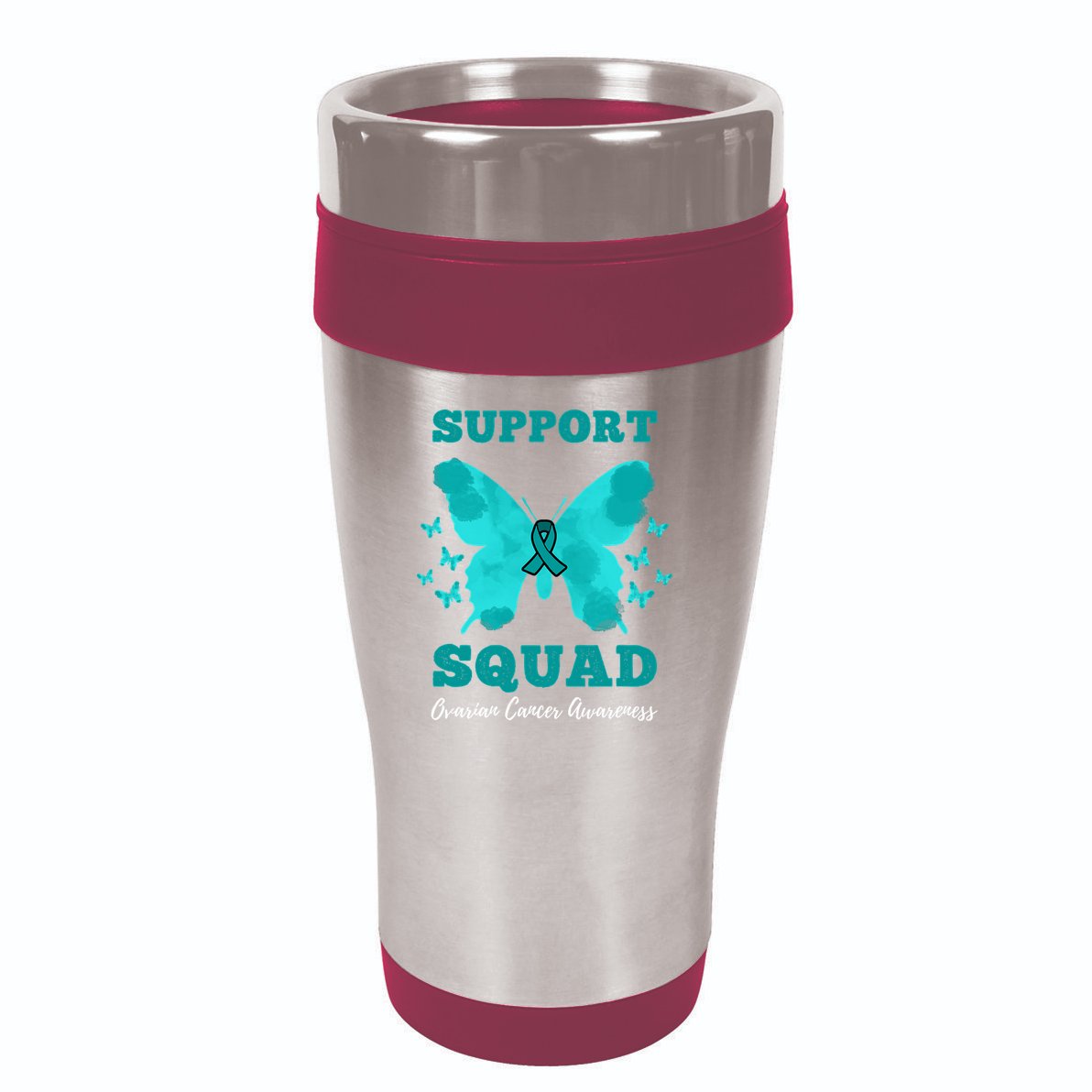 Funny Support Squad Ovarian Cancer Awareness 16oz Travel Tumbler