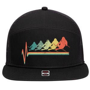 Freestyle Ski Skiing Skier Heartbeat Retro Funny Gift 7 Panel Mesh Trucker Snapback Hat