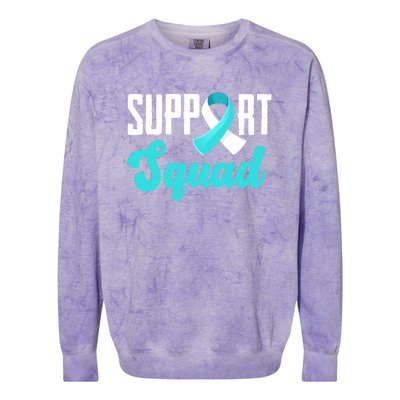 Funny Support Squad Teal White Ribbon Cervical Cancer Awareness Colorblast Crewneck Sweatshirt