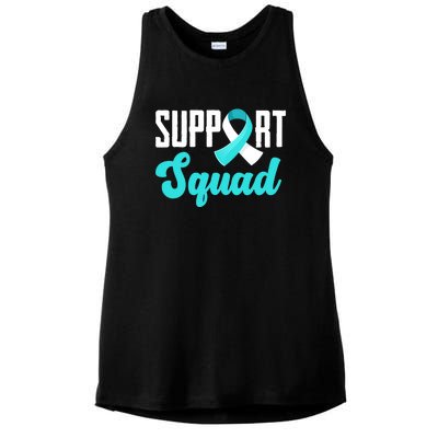 Funny Support Squad Teal White Ribbon Cervical Cancer Awareness Ladies PosiCharge Tri-Blend Wicking Tank