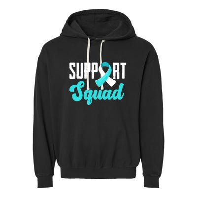 Funny Support Squad Teal White Ribbon Cervical Cancer Awareness Garment-Dyed Fleece Hoodie