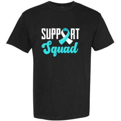 Funny Support Squad Teal White Ribbon Cervical Cancer Awareness Garment-Dyed Heavyweight T-Shirt