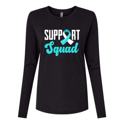 Funny Support Squad Teal White Ribbon Cervical Cancer Awareness Womens Cotton Relaxed Long Sleeve T-Shirt