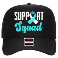 Funny Support Squad Teal White Ribbon Cervical Cancer Awareness High Crown Mesh Back Trucker Hat