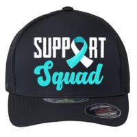 Funny Support Squad Teal White Ribbon Cervical Cancer Awareness Flexfit Unipanel Trucker Cap