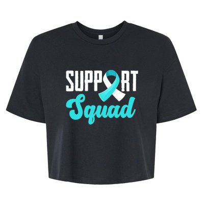 Funny Support Squad Teal White Ribbon Cervical Cancer Awareness Bella+Canvas Jersey Crop Tee