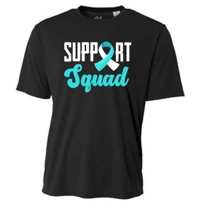 Funny Support Squad Teal White Ribbon Cervical Cancer Awareness Cooling Performance Crew T-Shirt