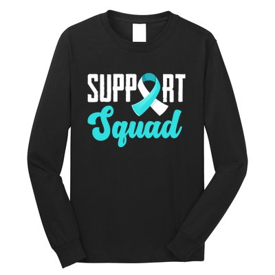 Funny Support Squad Teal White Ribbon Cervical Cancer Awareness Long Sleeve Shirt