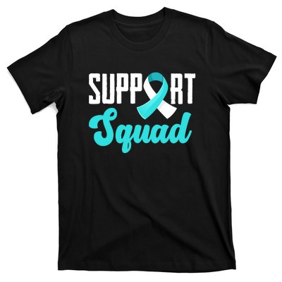 Funny Support Squad Teal White Ribbon Cervical Cancer Awareness T-Shirt