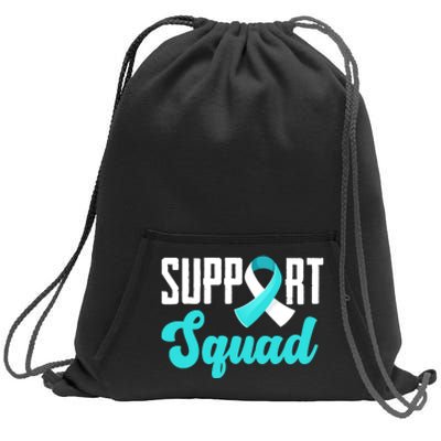 Funny Support Squad Teal White Ribbon Cervical Cancer Awareness Sweatshirt Cinch Pack Bag