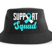 Funny Support Squad Teal White Ribbon Cervical Cancer Awareness Sustainable Bucket Hat