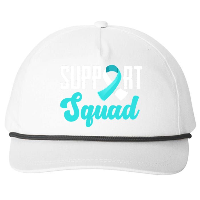 Funny Support Squad Teal White Ribbon Cervical Cancer Awareness Snapback Five-Panel Rope Hat