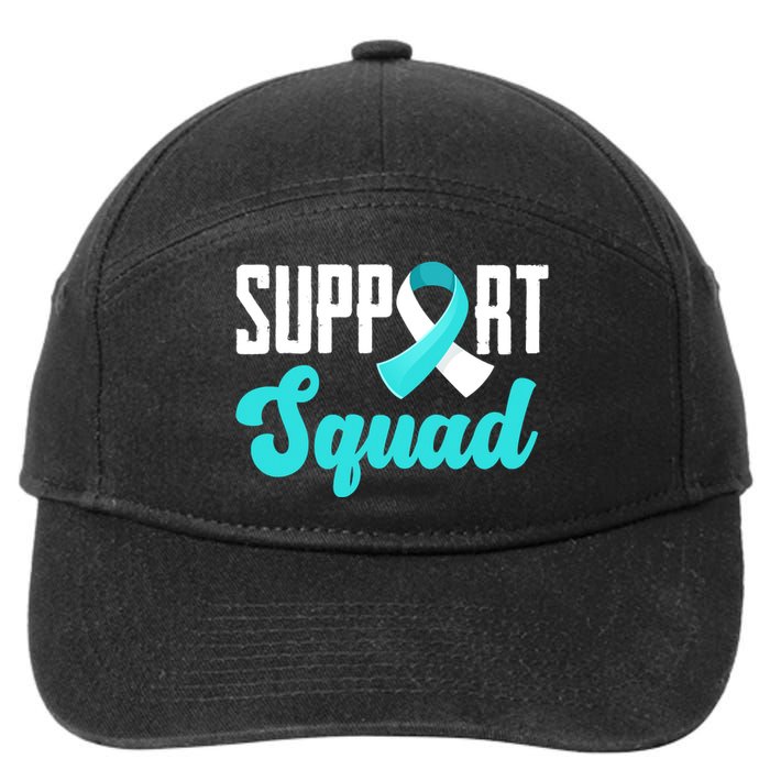 Funny Support Squad Teal White Ribbon Cervical Cancer Awareness 7-Panel Snapback Hat