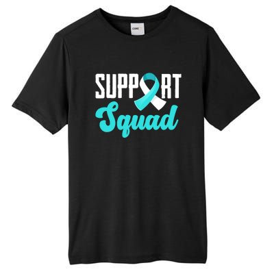 Funny Support Squad Teal White Ribbon Cervical Cancer Awareness Tall Fusion ChromaSoft Performance T-Shirt