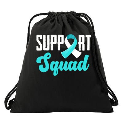 Funny Support Squad Teal White Ribbon Cervical Cancer Awareness Drawstring Bag