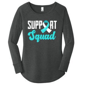 Funny Support Squad Teal White Ribbon Cervical Cancer Awareness Women's Perfect Tri Tunic Long Sleeve Shirt