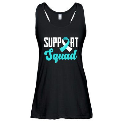 Funny Support Squad Teal White Ribbon Cervical Cancer Awareness Ladies Essential Flowy Tank