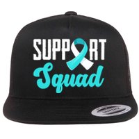 Funny Support Squad Teal White Ribbon Cervical Cancer Awareness Flat Bill Trucker Hat