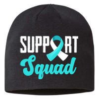 Funny Support Squad Teal White Ribbon Cervical Cancer Awareness Sustainable Beanie