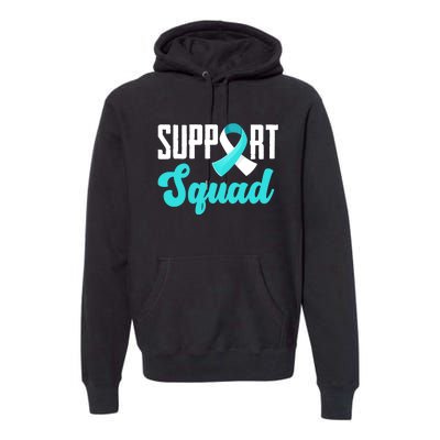 Funny Support Squad Teal White Ribbon Cervical Cancer Awareness Premium Hoodie