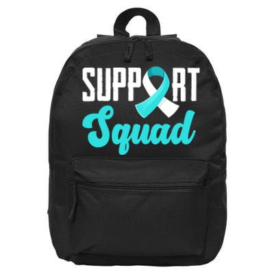 Funny Support Squad Teal White Ribbon Cervical Cancer Awareness 16 in Basic Backpack