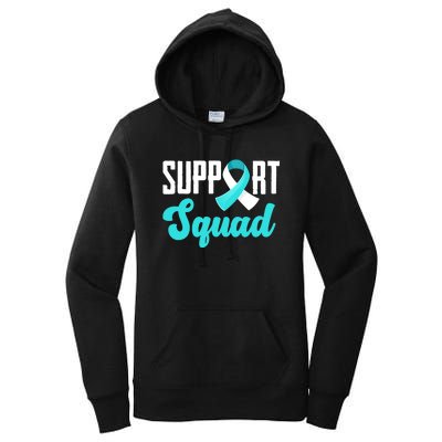 Funny Support Squad Teal White Ribbon Cervical Cancer Awareness Women's Pullover Hoodie