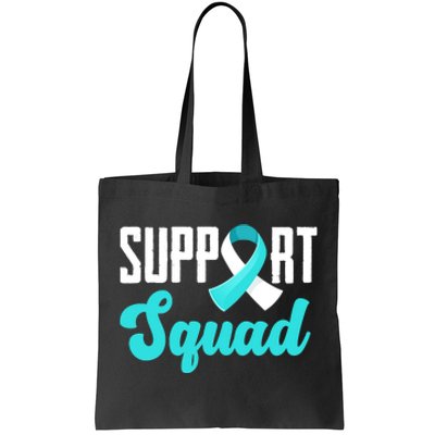 Funny Support Squad Teal White Ribbon Cervical Cancer Awareness Tote Bag