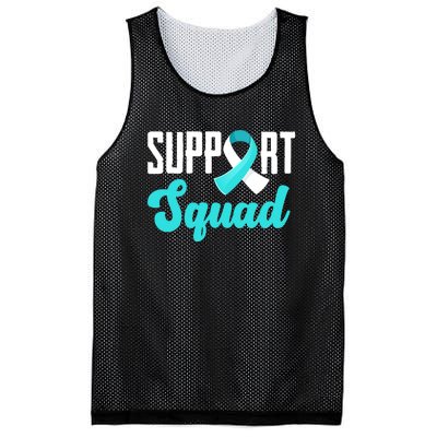 Funny Support Squad Teal White Ribbon Cervical Cancer Awareness Mesh Reversible Basketball Jersey Tank