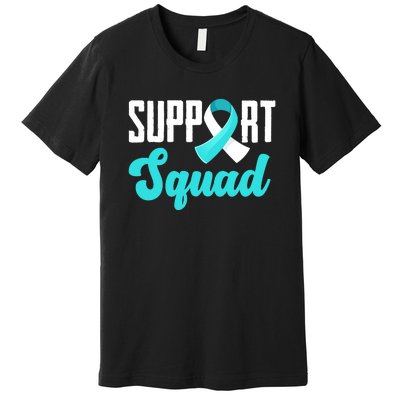 Funny Support Squad Teal White Ribbon Cervical Cancer Awareness Premium T-Shirt