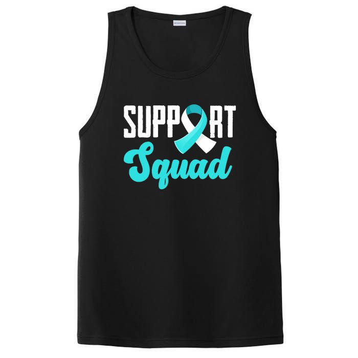 Funny Support Squad Teal White Ribbon Cervical Cancer Awareness PosiCharge Competitor Tank