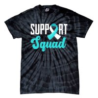 Funny Support Squad Teal White Ribbon Cervical Cancer Awareness Tie-Dye T-Shirt