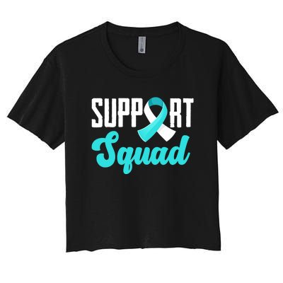 Funny Support Squad Teal White Ribbon Cervical Cancer Awareness Women's Crop Top Tee