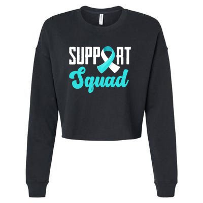 Funny Support Squad Teal White Ribbon Cervical Cancer Awareness Cropped Pullover Crew