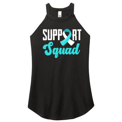 Funny Support Squad Teal White Ribbon Cervical Cancer Awareness Women’s Perfect Tri Rocker Tank