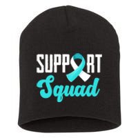 Funny Support Squad Teal White Ribbon Cervical Cancer Awareness Short Acrylic Beanie