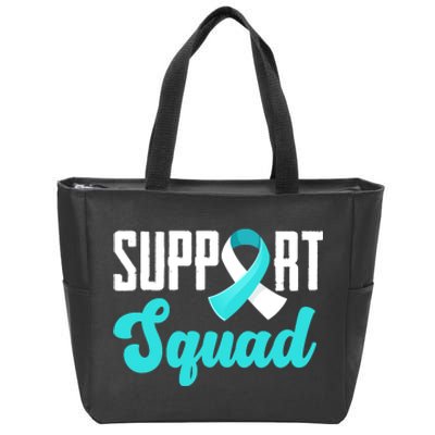 Funny Support Squad Teal White Ribbon Cervical Cancer Awareness Zip Tote Bag